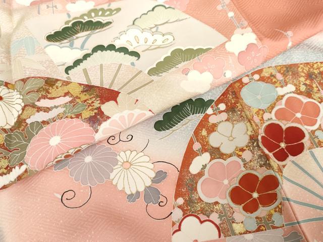 平和屋着物●訪問着 友禅 扇面梅松花唐草文 暈し染め 金彩 正絹 逸品 AABG0369cs