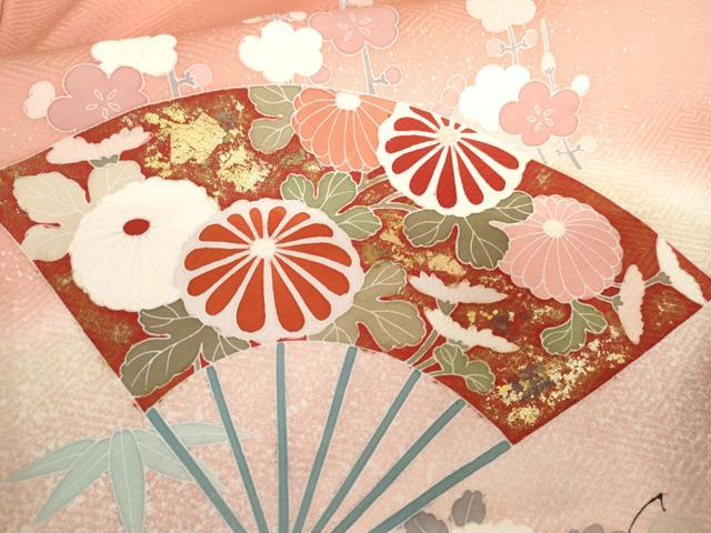平和屋着物●訪問着 友禅 扇面梅松花唐草文 暈し染め 金彩 正絹 逸品 AABG0369cs