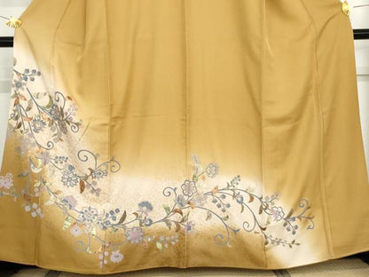 平和屋着物●訪問着　螺鈿　更紗花唐草文　暈し染め　金彩　正絹　逸品　AABG0370cs