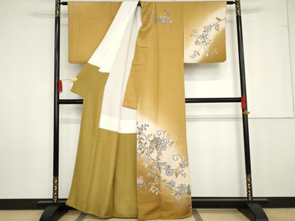 平和屋着物●訪問着　螺鈿　更紗花唐草文　暈し染め　金彩　正絹　逸品　AABG0370cs