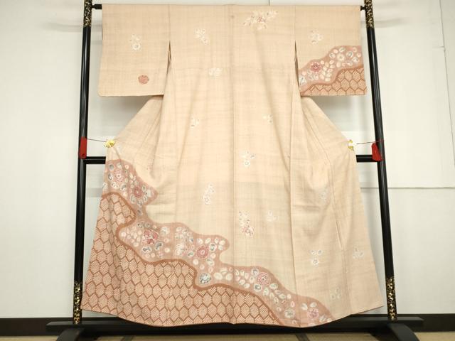平和屋着物●訪問着　紬地　辻が花　絞り　正絹　逸品　AABG0371cs