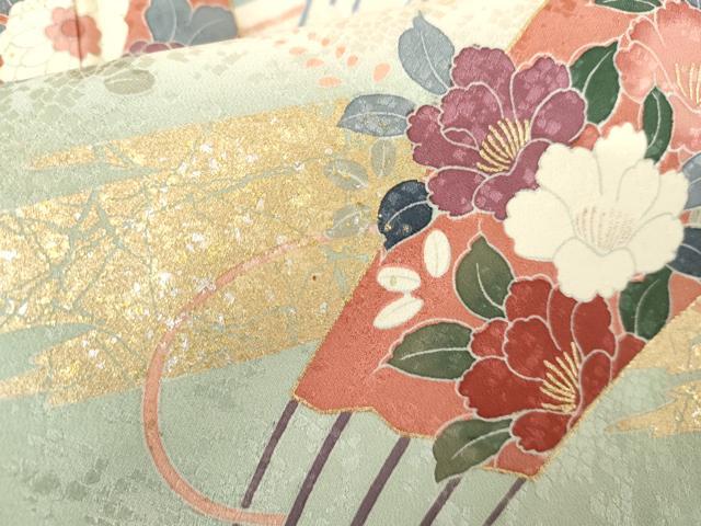 平和屋着物●訪問着　扇面草花文　暈し染め　金銀彩　正絹　逸品　AABG0373cs