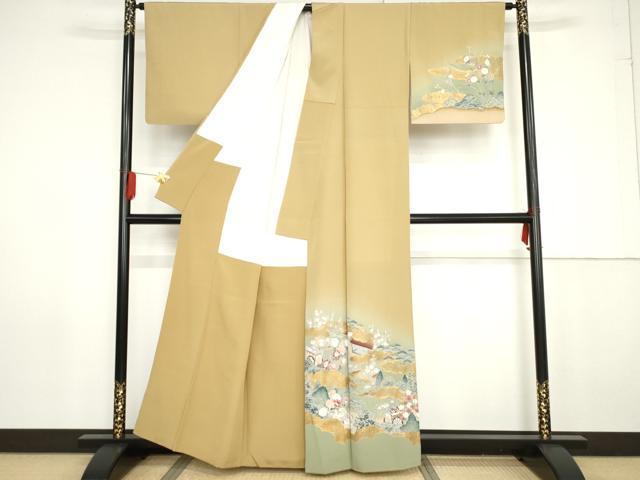 平和屋着物●訪問着 御所車雲取り風景梅松文 暈し染め 金彩 正絹 逸品 AABG0374cs