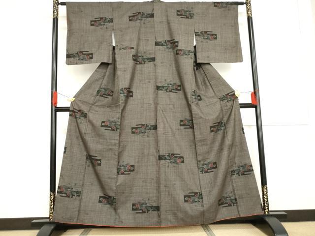 平和屋着物●本場大島紬 泥染め 一元7マルキ エ霞枝花文 正絹 逸品 AABG0376cs