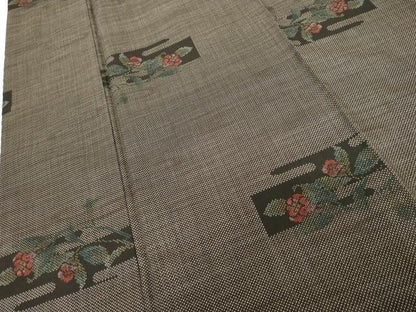 平和屋着物●本場大島紬 泥染め 一元7マルキ エ霞枝花文 正絹 逸品 AABG0376cs