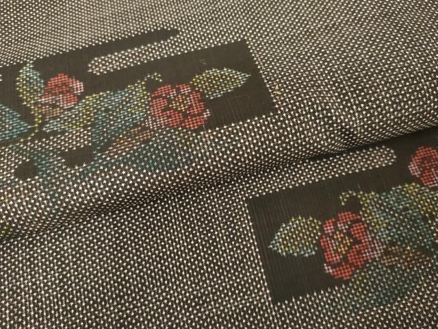 平和屋着物●本場大島紬 泥染め 一元7マルキ エ霞枝花文 正絹 逸品 AABG0376cs