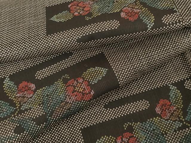 平和屋着物●本場大島紬 泥染め 一元7マルキ エ霞枝花文 正絹 逸品 AABG0376cs