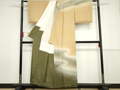 平和屋着物●訪問着　作家物　絞り　流水文　暈し染め　金彩　正絹　逸品　AABG0377cs