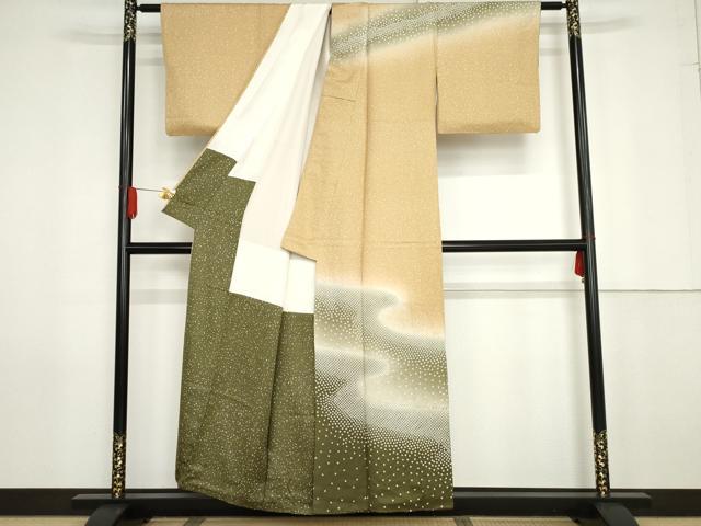 平和屋着物●訪問着　作家物　絞り　流水文　暈し染め　金彩　正絹　逸品　AABG0377cs