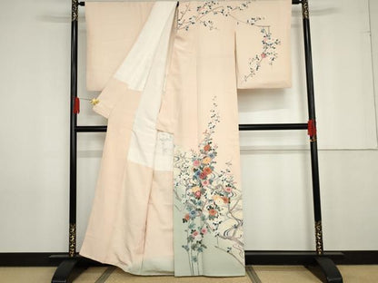 平和屋着物●訪問着　友禅　作家物　流水枝花文　暈し染め　正絹　逸品　AABG0381cs