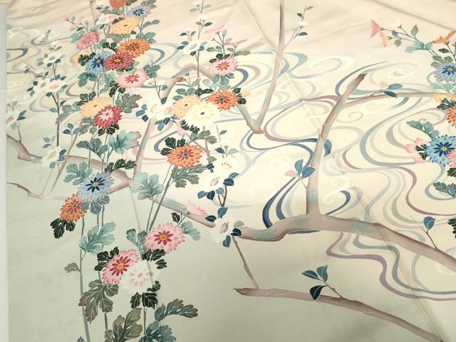平和屋着物●訪問着　友禅　作家物　流水枝花文　暈し染め　正絹　逸品　AABG0381cs