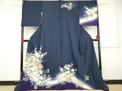 平和屋着物●訪問着　駒刺繍　枝花文　暈し染め　金彩　正絹　逸品　AABG0386cs