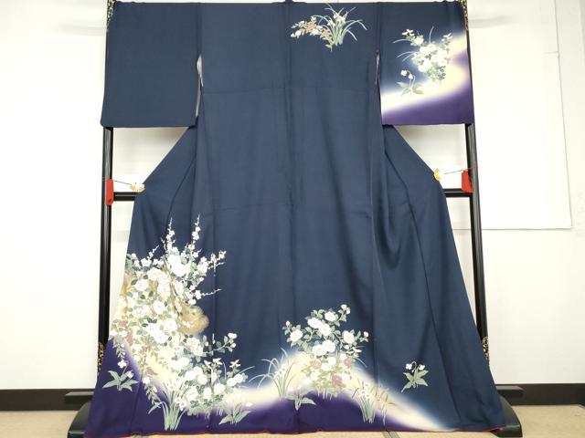 平和屋着物●訪問着　駒刺繍　枝花文　暈し染め　金彩　正絹　逸品　AABG0386cs