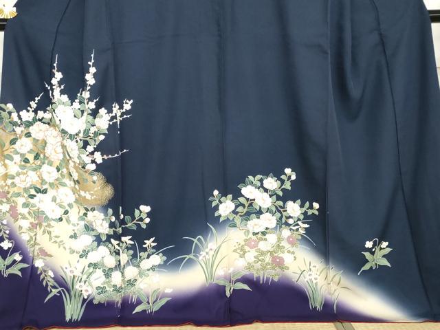 平和屋着物●訪問着　駒刺繍　枝花文　暈し染め　金彩　正絹　逸品　AABG0386cs