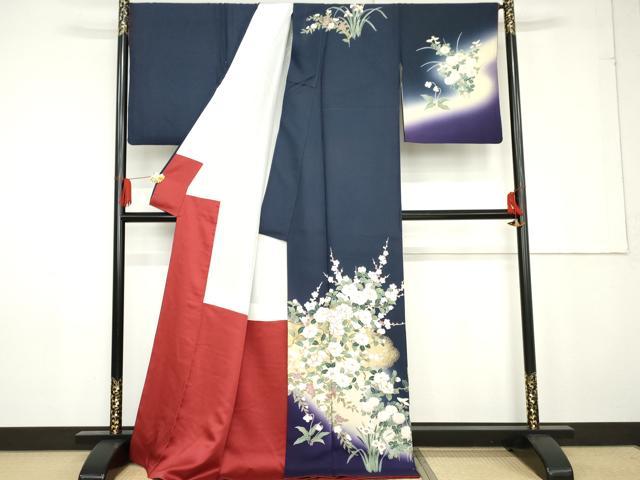 平和屋着物●訪問着　駒刺繍　枝花文　暈し染め　金彩　正絹　逸品　AABG0386cs