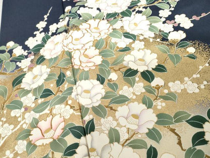 平和屋着物●訪問着　駒刺繍　枝花文　暈し染め　金彩　正絹　逸品　AABG0386cs