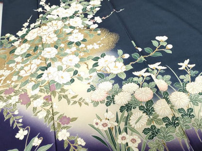平和屋着物●訪問着　駒刺繍　枝花文　暈し染め　金彩　正絹　逸品　AABG0386cs