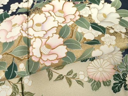 平和屋着物●訪問着　駒刺繍　枝花文　暈し染め　金彩　正絹　逸品　AABG0386cs