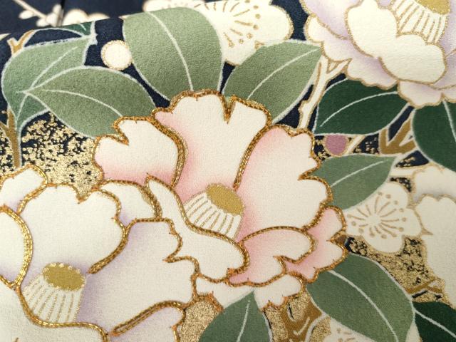 平和屋着物●訪問着　駒刺繍　枝花文　暈し染め　金彩　正絹　逸品　AABG0386cs