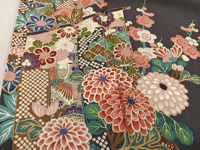 平和屋着物●豪華振袖 几帳花文 金銀彩 正絹 逸品 AABG0403ph