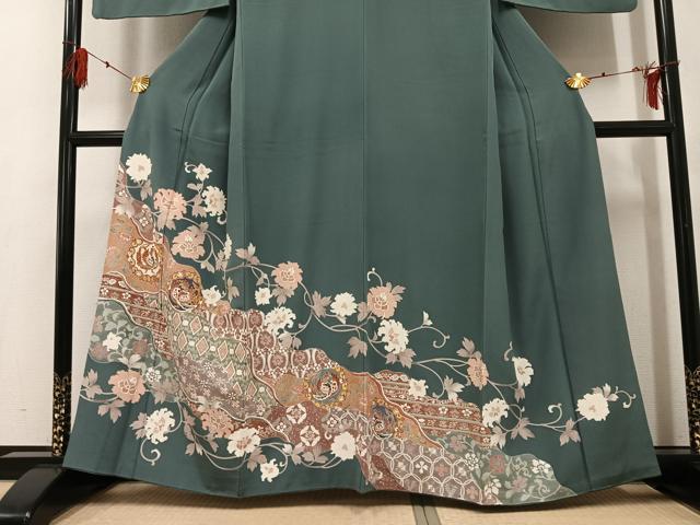 平和屋着物●豪華色留袖 駒刺繍 鳳凰吉祥更紗 金彩 正絹 逸品 AABG0409ph
