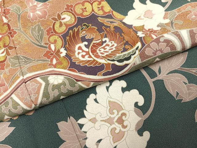 平和屋着物●豪華色留袖 駒刺繍 鳳凰吉祥更紗 金彩 正絹 逸品 AABG0409ph