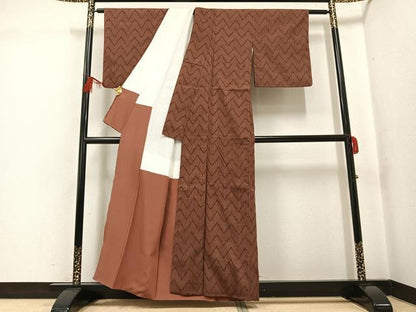 平和屋着物●上質な紬　幾何学文様　正絹　逸品　AABG0410ph