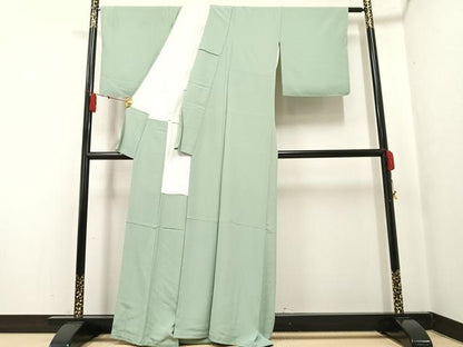 平和屋着物●上質な色無地　山葵色　正絹　逸品　未使用　AABG0411ph