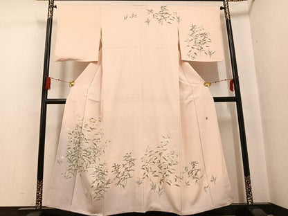 平和屋着物●訪問着　友禅　作家物　草花文　暈し染め　浜ちりめん　反端付き　正絹　逸品　AABG0414ph