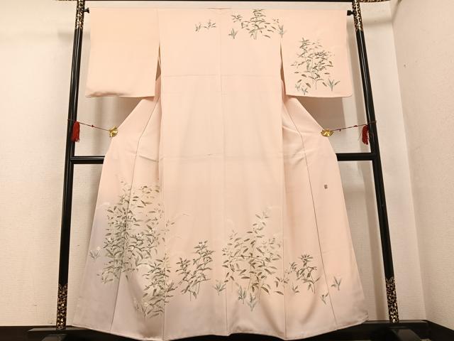 平和屋着物●訪問着　友禅　作家物　草花文　暈し染め　浜ちりめん　反端付き　正絹　逸品　AABG0414ph