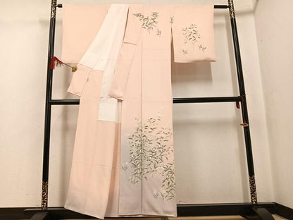 平和屋着物●訪問着　友禅　作家物　草花文　暈し染め　浜ちりめん　反端付き　正絹　逸品　AABG0414ph