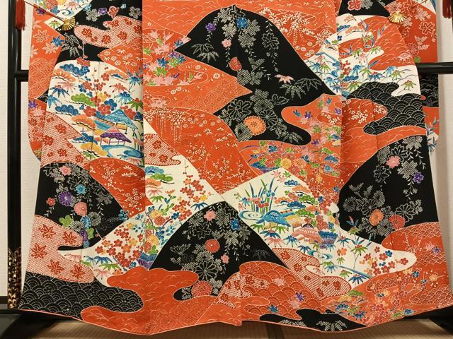 平和屋着物●豪華振袖 松竹梅風景草花文 鬼しぼ縮緬 やまと誂製 正絹 逸品 AABG0415ph