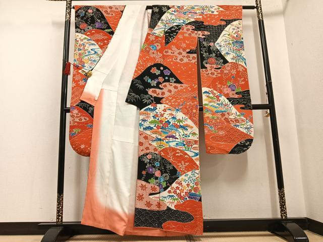 平和屋着物●豪華振袖 松竹梅風景草花文 鬼しぼ縮緬 やまと誂製 正絹 逸品 AABG0415ph