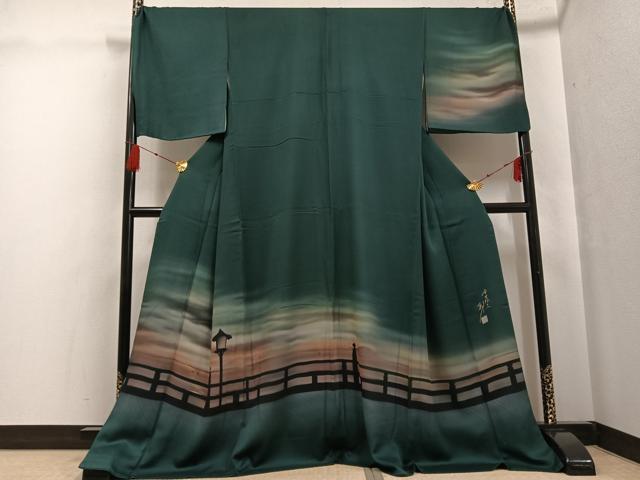 平和屋着物●訪問着 作家物 斎藤幹八 手描き 風景文 暈し染め さが美扱い ロング丈 正絹 逸品 AABG0416ph