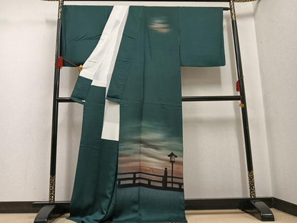 平和屋着物●訪問着 作家物 斎藤幹八 手描き 風景文 暈し染め さが美扱い ロング丈 正絹 逸品 AABG0416ph