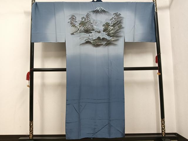 平和屋着物●男性 長襦袢 袷 人物樹林文 富士山 正絹 逸品 未使用 AABG0417ph