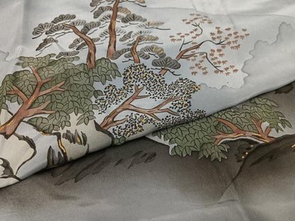 平和屋着物●男性 長襦袢 袷 人物樹林文 富士山 正絹 逸品 未使用 AABG0417ph