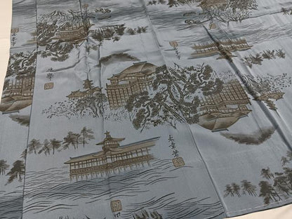 平和屋着物●男性 長襦袢 無双仕立て 風景文 正絹 逸品 AABG0419ph