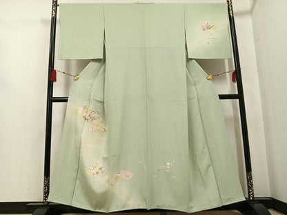 平和屋着物●訪問着　友禅　地紙枝花文　暈し染め　正絹　逸品　AABG0422ph