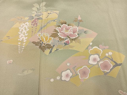 平和屋着物●訪問着　友禅　地紙枝花文　暈し染め　正絹　逸品　AABG0422ph