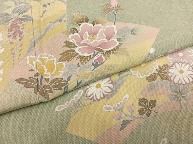 平和屋着物●訪問着　友禅　地紙枝花文　暈し染め　正絹　逸品　AABG0422ph
