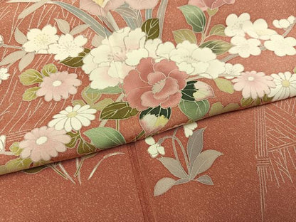 平和屋着物●訪問着 友禅 枝花文 正絹 逸品 AABG0423ph
