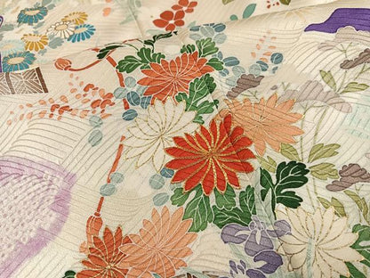 平和屋着物●創業460年・千總　振袖　駒刺繍　絞り　御所車草花文　金彩　高島屋扱い　正絹　逸品　AABG0425ph