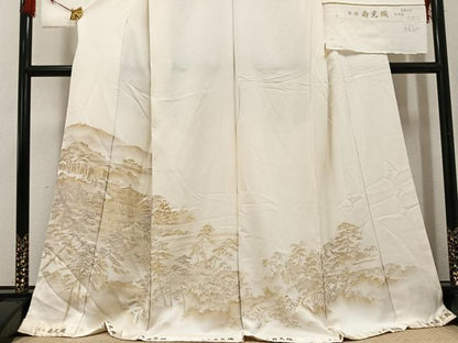 平和屋着物●豪華色留袖　寿光織　金閣庭図　金銀糸　仮絵羽　正絹　逸品　未使用　AABG0427ph