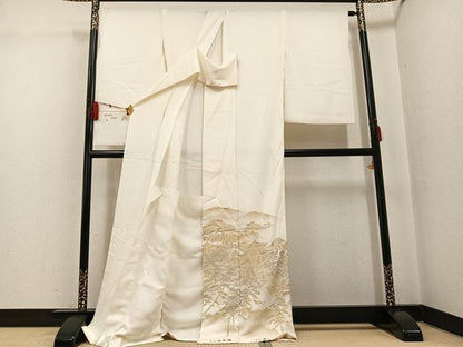 平和屋着物●豪華色留袖　寿光織　金閣庭図　金銀糸　仮絵羽　正絹　逸品　未使用　AABG0427ph