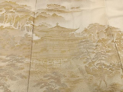 平和屋着物●豪華色留袖　寿光織　金閣庭図　金銀糸　仮絵羽　正絹　逸品　未使用　AABG0427ph