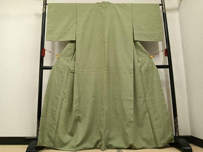 平和屋着物●本場結城紬 重要無形文化財 色無地 柳茶色 正絹 逸品 AABG0429ph