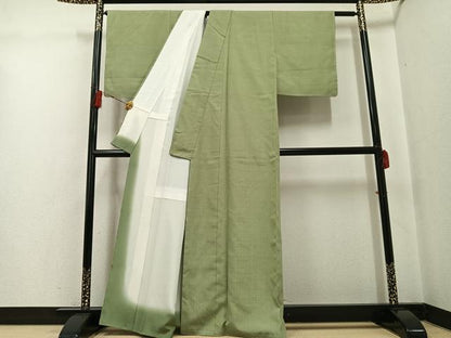 平和屋着物●本場結城紬 重要無形文化財 色無地 柳茶色 正絹 逸品 AABG0429ph