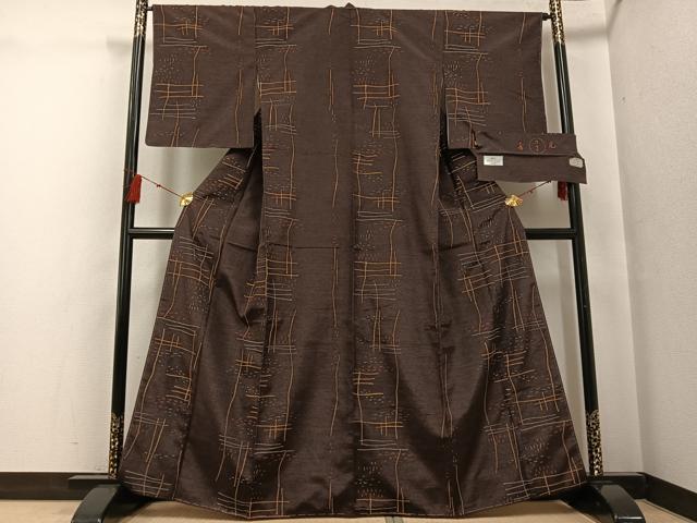 平和屋着物●上質な紬　幾何学文様　京王百貨店扱い　反端付き　正絹　逸品　未使用　AABG0430ph