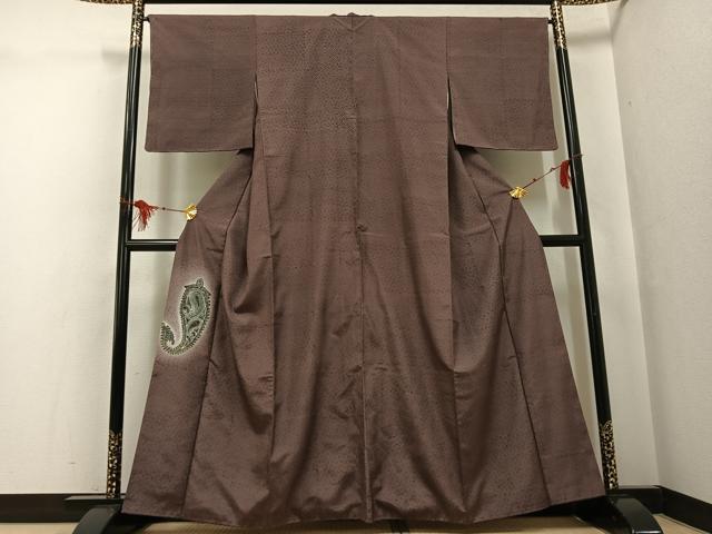 平和屋着物●訪問着 紬地 手描き 木版染 ペイズリー柄 暈し染め 正絹 逸品 AABG0431ph